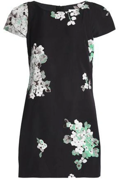 Shop Milly Woman Floral-print Cotton-blend Faille Mini Dress Black