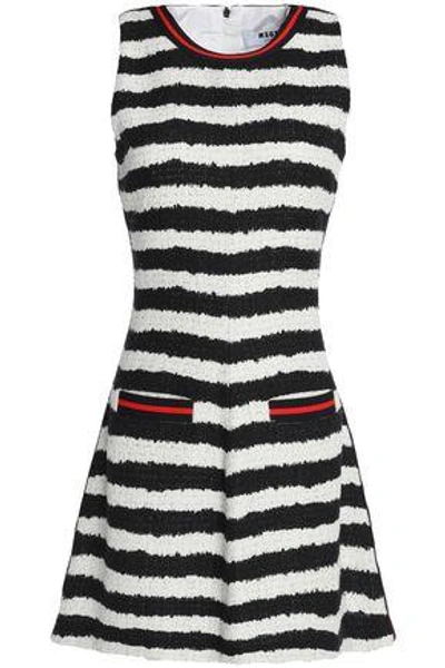 Shop Msgm Woman Flared Striped Tweed Mini Dress Black