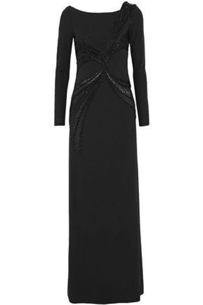 Shop Emilio Pucci Woman Embellished Stretch-jersey Gown Black