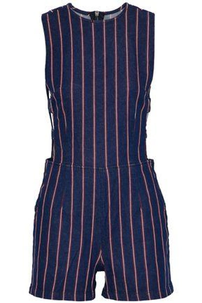 Shop 3x1 Woman Cutout Striped Denim Playsuit Midnight Blue