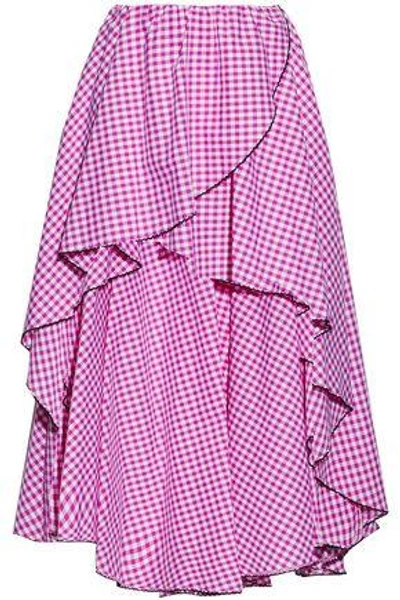 Shop Caroline Constas Woman Asymmetric Gingham Cotton Skirt Violet