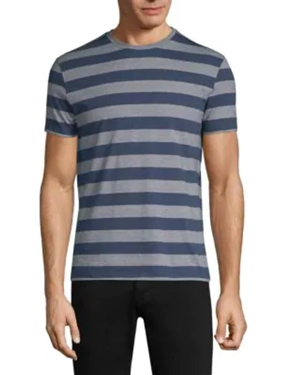 Shop Isaia Striped Cotton T-shirt In Navy