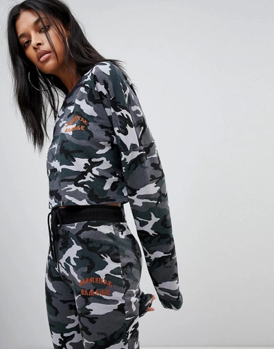 Shop Criminal Damage Conway Cropped Camo Sweater - Gray
