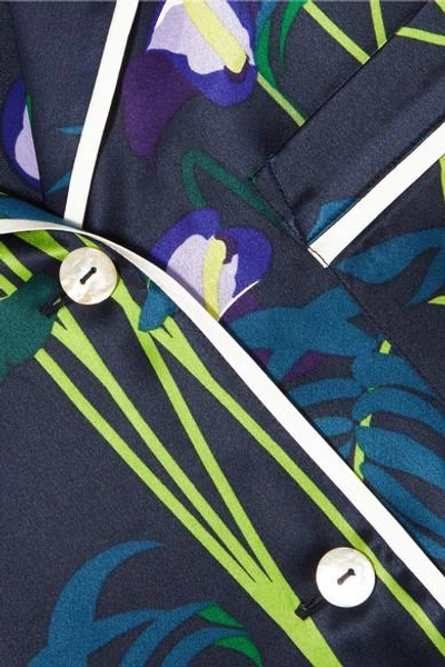 Shop Olivia Von Halle Daria Printed Silk-satin Pajama Set In Navy