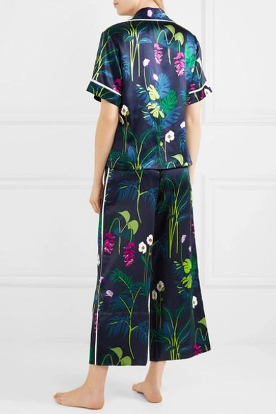 Shop Olivia Von Halle Daria Printed Silk-satin Pajama Set In Navy