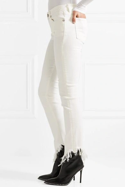 Shop R13 Kate Distressed Low-rise Skinny Jeans In White