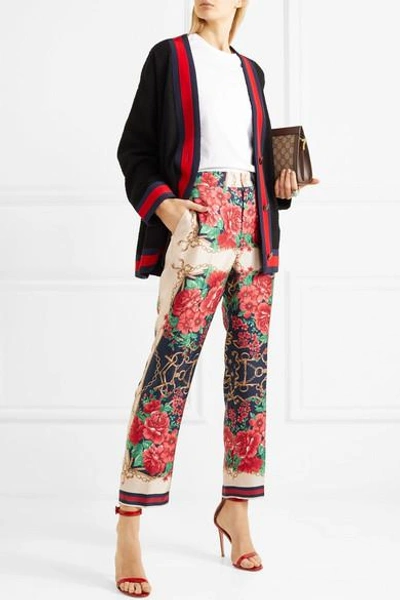 Shop Gucci Cropped Printed Silk-twill Wide-leg Pants