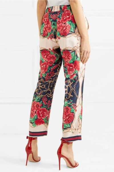 Shop Gucci Cropped Printed Silk-twill Wide-leg Pants