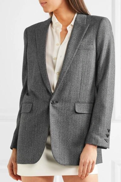 Shop Saint Laurent Herringbone Wool Blazer In Gray