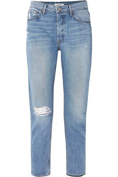Shop Grlfrnd Kiara Distressed High-rise Straight-leg Jeans In Mid Denim