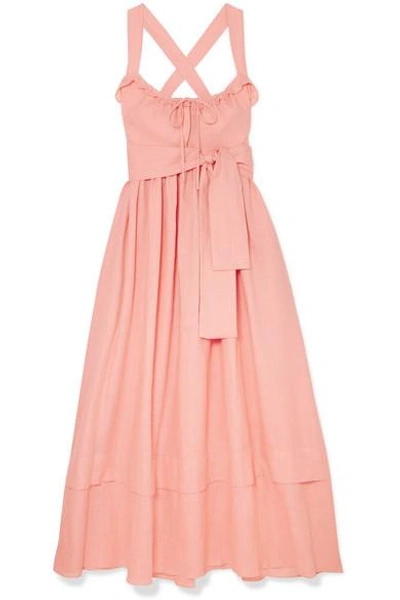 Shop Three Graces London Joan Ruffled Linen Maxi Dress In Antique Rose