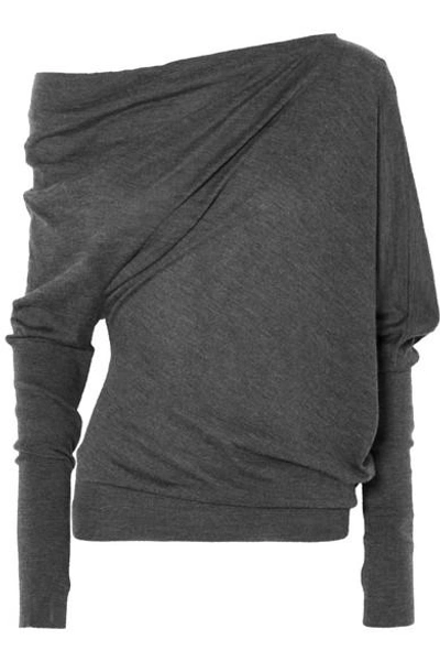 Shop Tom Ford One-shoulder Cashmere And Silk-blend Sweater In Dark Gray