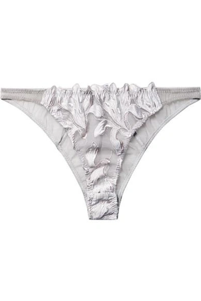 Shop Fleur Du Mal Lily Lace Embroidered Satin And Stretch-tulle Briefs In Silver