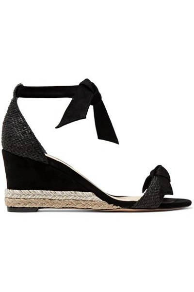 Shop Alexandre Birman Clarita Bow-embellished Suede And Raffia Espadrille Wedge Sandals In Black