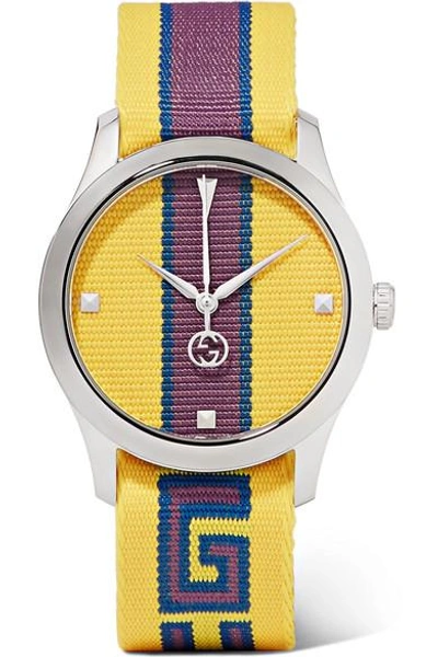 Shop Gucci Striped Canvas And Stainless Steel Watch