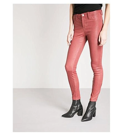 Shop J Brand L8001 Super-skinny Mid-rise Leather Leggings In Begonia