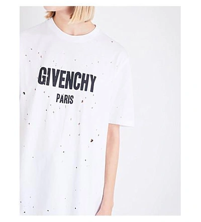 Shop Givenchy Distressed Logo-print Cotton-jersey T-shirt In White