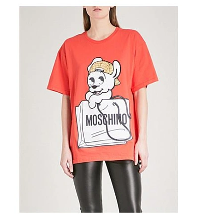 Shop Moschino Pudgy Print Cotton-jersey T-shirt In Red