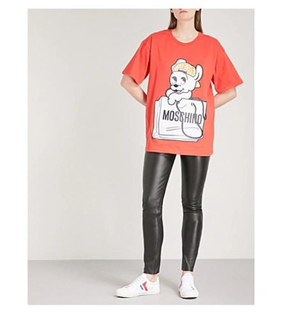 Shop Moschino Pudgy Print Cotton-jersey T-shirt In Red