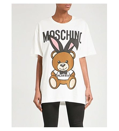 Shop Moschino Teddy Bunny Ears Cotton-jersey T-shirt In White
