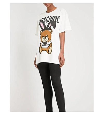 Shop Moschino Teddy Bunny Ears Cotton-jersey T-shirt In White