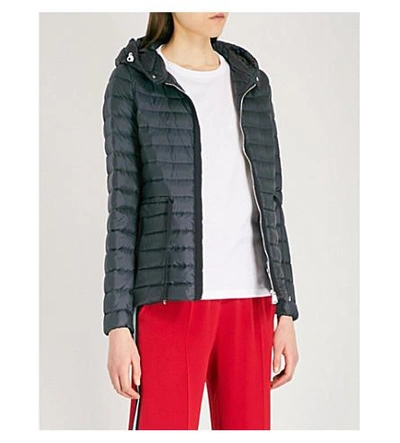 Shop Moncler Raie Hooded Quilted Coat In Navy