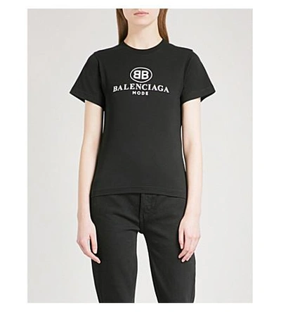 Shop Balenciaga Logo-print Cotton-jersey T-shirt In Noir