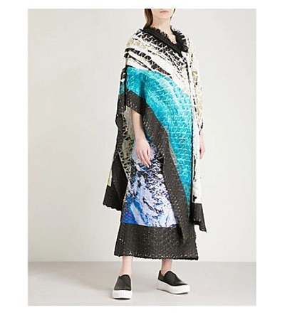 Shop Issey Miyake Digital-print Pleated Kimono Dress In Grey/turquoise Blue
