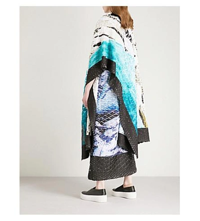Shop Issey Miyake Digital-print Pleated Kimono Dress In Grey/turquoise Blue
