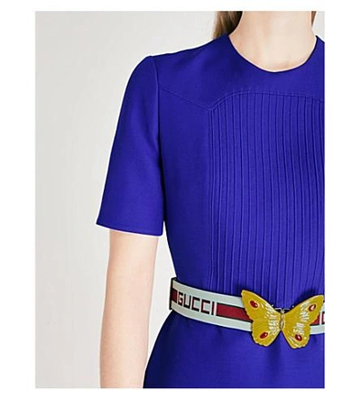 Shop Gucci Belted Wool And Silk-blend Dress In Violet
