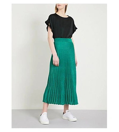 Shop Maje Jupette Metallic Pleated Skirt In Green