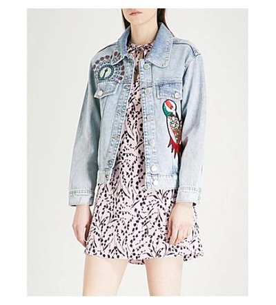 Shop Maje Baltimore Embroidered Denim Jacket In Blue