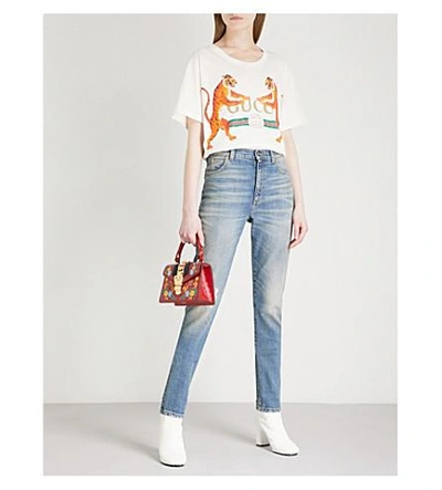 Shop Gucci Tiger-print Cotton-jersey T-shirt In White