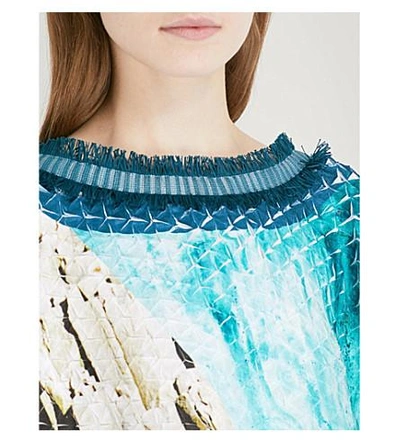 Shop Issey Miyake Landscape-print Pleated Top In Blue-hued