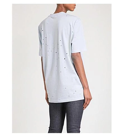 Shop Givenchy Destroyed Logo-print Cotton T-shirt In Light Blue