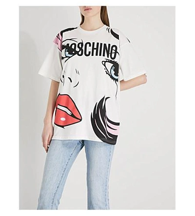 Shop Moschino Pop Art-print Cotton-jersey T-shirt In Pink Multicolour
