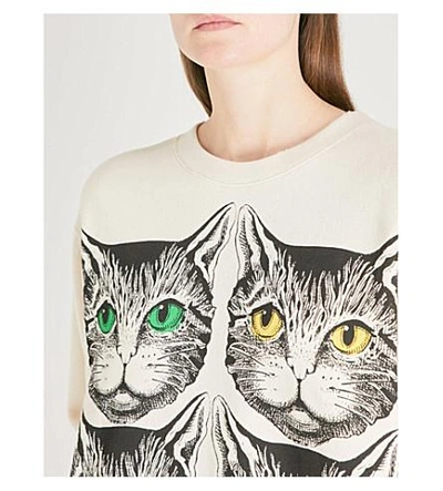 Gucci Mystic Cat Logo-print Cotton-jersey Sweatshirt In Neutrals | ModeSens