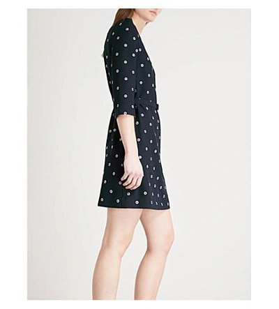 Shop Claudie Pierlot Ricin Embroidered Crepe Mini Dress In Blue