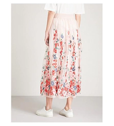 Shop Maje Jamie Floral-embroidered Tulle Midi Skirt In Pale Pink