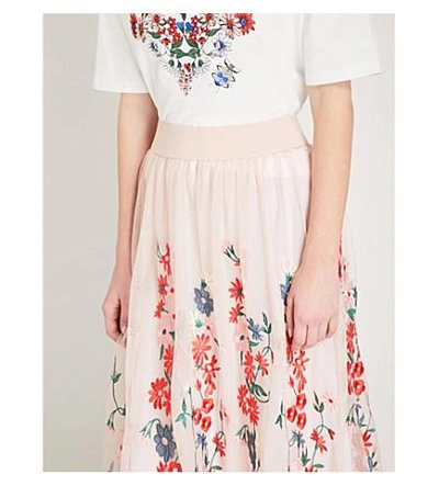 Shop Maje Jamie Floral-embroidered Tulle Midi Skirt In Pale Pink