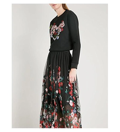 Shop Maje Jamie Floral-embroidered Tulle Midi Skirt In Black