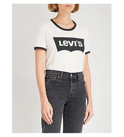 Shop Levi's The Perfect Ringer Cotton-jersey T-shirt In Batwing Cloud Dancer