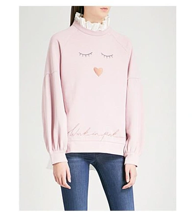 Shop Ted Baker Evliin Embroidered Cotton Sweatshirt In Dusky Pink