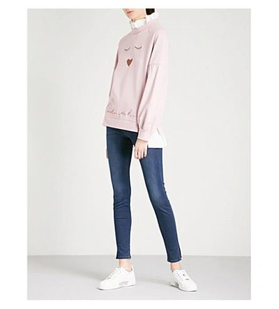 Shop Ted Baker Evliin Embroidered Cotton Sweatshirt In Dusky Pink