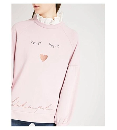 Shop Ted Baker Evliin Embroidered Cotton Sweatshirt In Dusky Pink