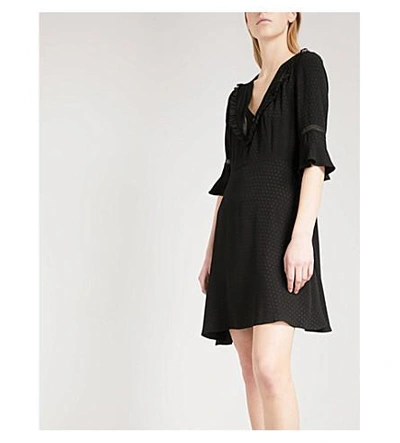 Shop Claudie Pierlot Frilled Crepe Dress In Black