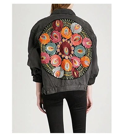 Shop Free People Embroidered Denim Jacket In Black