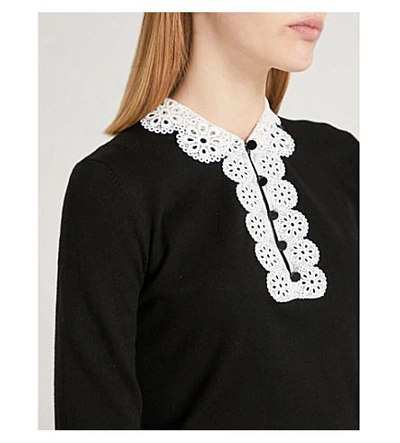 Shop Claudie Pierlot Martine Lace-collar Cotton-blend Jumper In Black