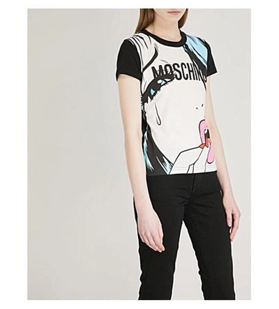 Shop Moschino Pop Art-print Cotton-jersey T-shirt In Black Multicolour