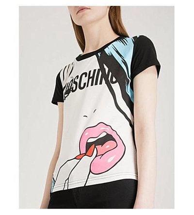 Shop Moschino Pop Art-print Cotton-jersey T-shirt In Black Multicolour